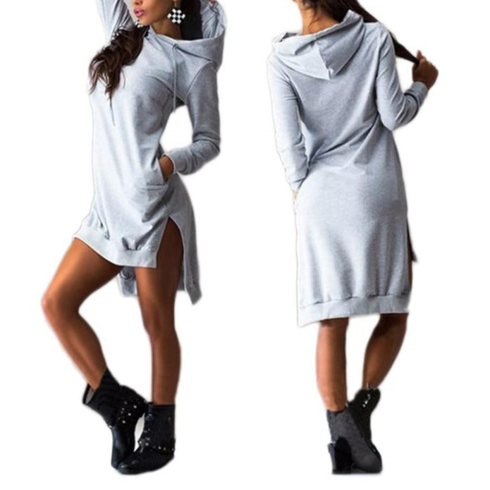 Woman Sweatshirt Dress Hoodies Autumn Sports Casual Long Sleeve Split Sweatshirt Hooded Dress by nowadaysfashion