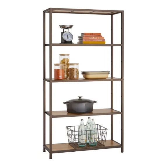 Heavy Duty 5-Shelf Steel Frame Shelving Unit with Bamboo Shelves by HomePacific