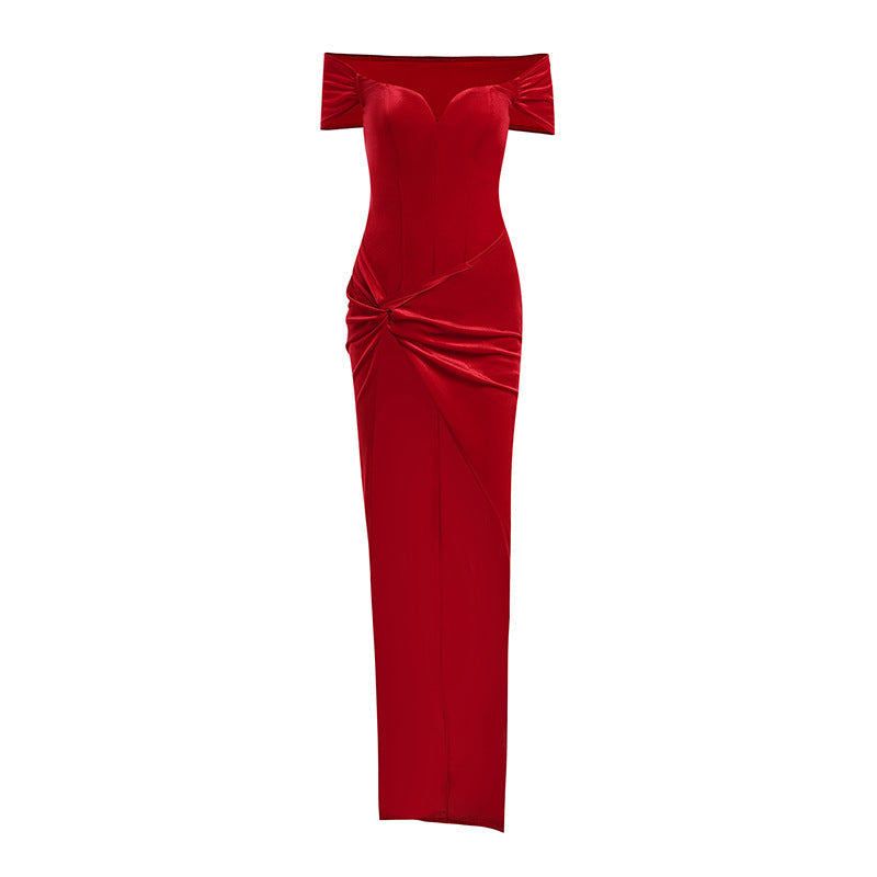 Summer Short Sleeve High Split Formal Evening Dress Women Solid Bodycon Long Dresses by nowadaysfashion