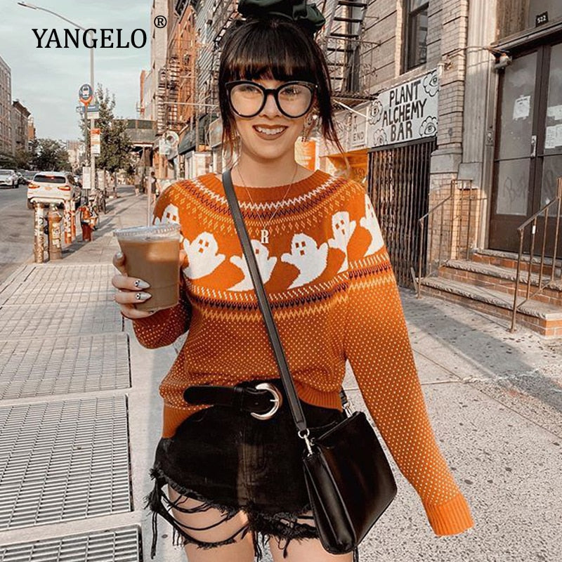 Ghost Pattern Knit Sweater by Kore Kawaii