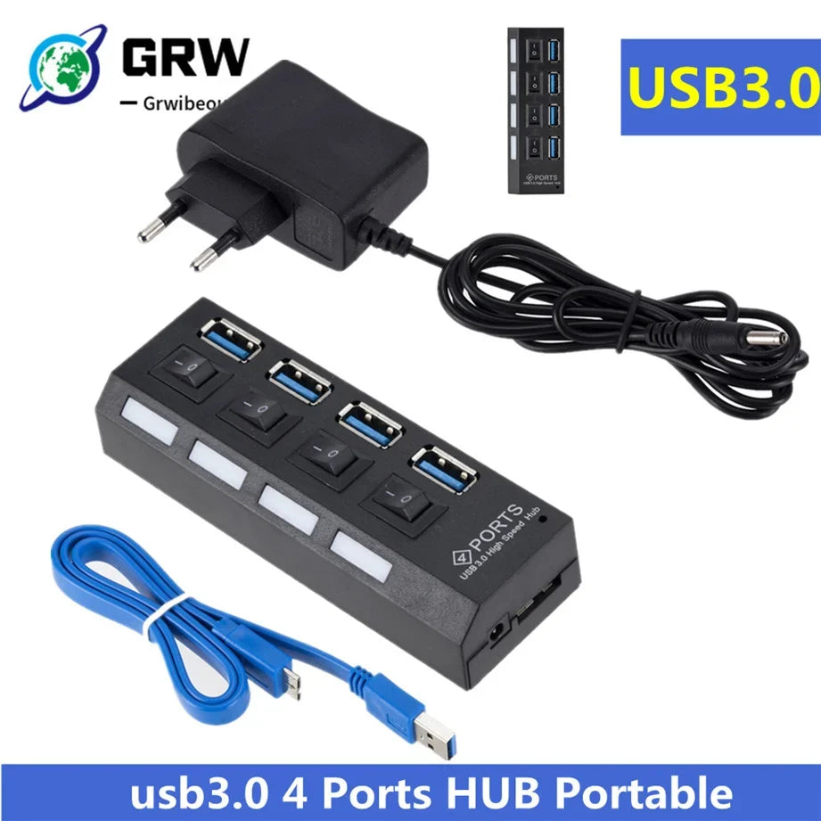 Mini USB HUB 3.0 Super Speed 5Gbps usb3.0 4 Ports HUB Portable Micro USB 3.0 HUB Splitter With External Power Adapter For PC Acc by FLIPSTYLEZLLC