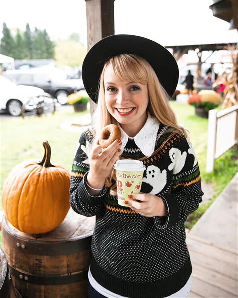 Ghost Pattern Knit Sweater by Kore Kawaii