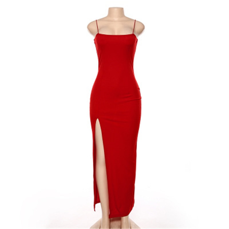 Backless Strap Split Dress Women Elastic Long Dresses Sleeveless Camisole Dress by nowadaysfashion