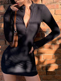 Spring Autumn Stretch Slim Soft Ribbed Knitted Turtleneck Casual Bodycon Zip Dress by nowadaysfashion