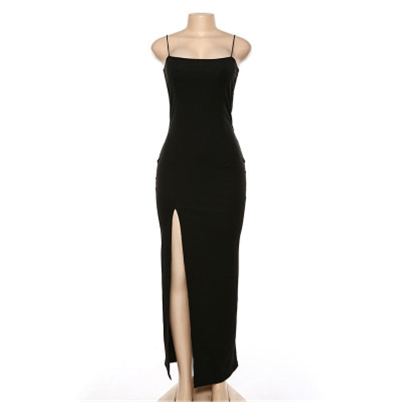 Backless Strap Split Dress Women Elastic Long Dresses Sleeveless Camisole Dress by nowadaysfashion