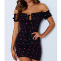 Women Floral Wrap Dress Off Shoulder Tie Up Front Ruffle Mini Dress Summer Office Lady Slash Neck Printed Pencil Dress by nowadaysfashion