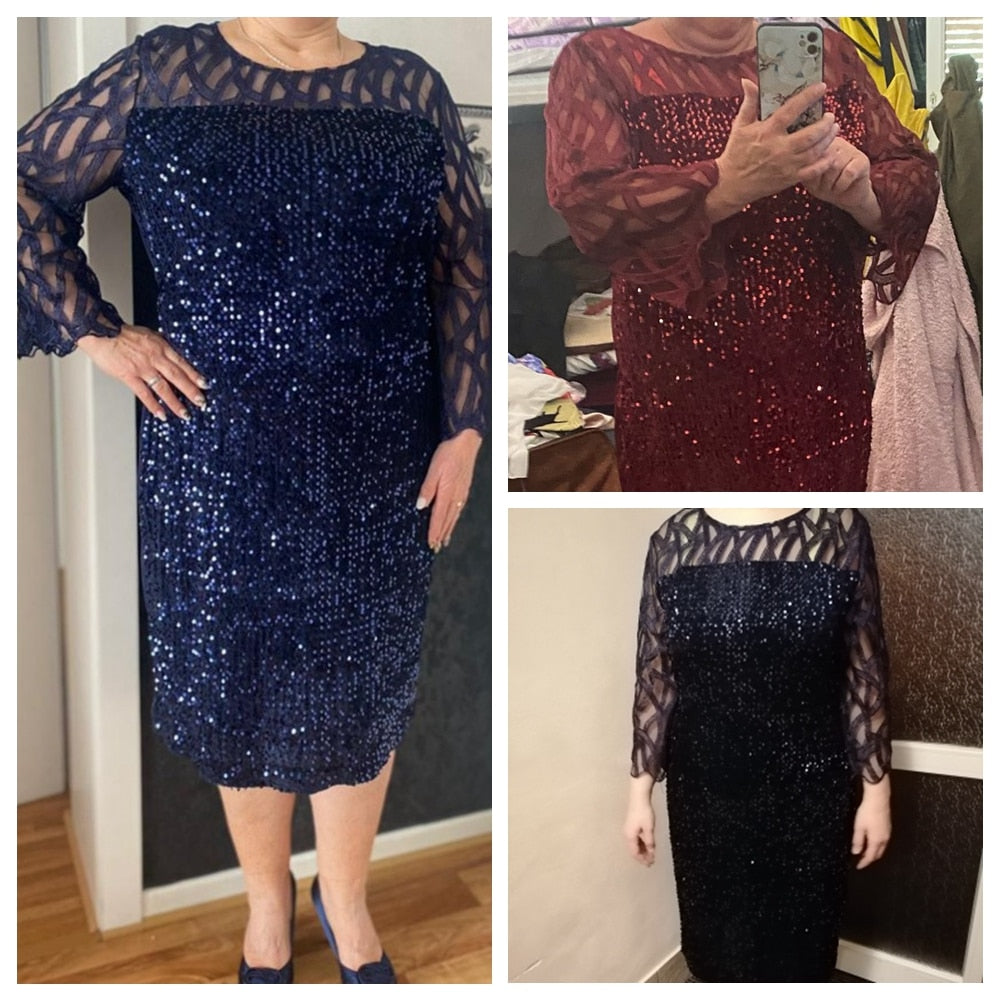 Elegant Sequin Evening Party Dresses 2022 Spring Mesh Patchwork Casual Midi Dress by nowadaysfashion