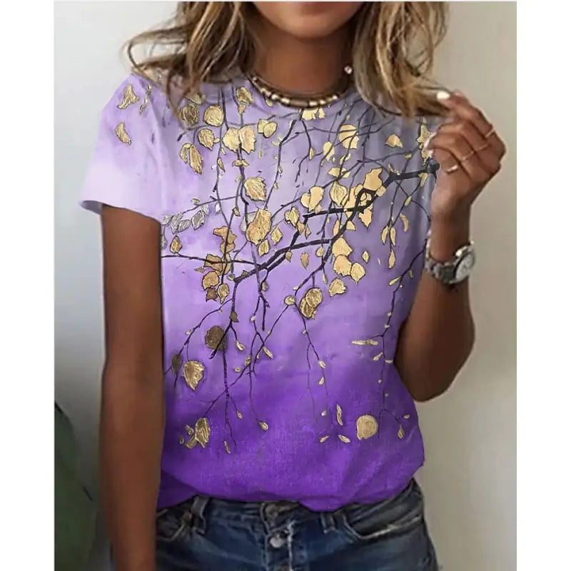 Floral 3D Digital Print Short Sleeve Women's T-Shirt by Trendy Attic Store01
