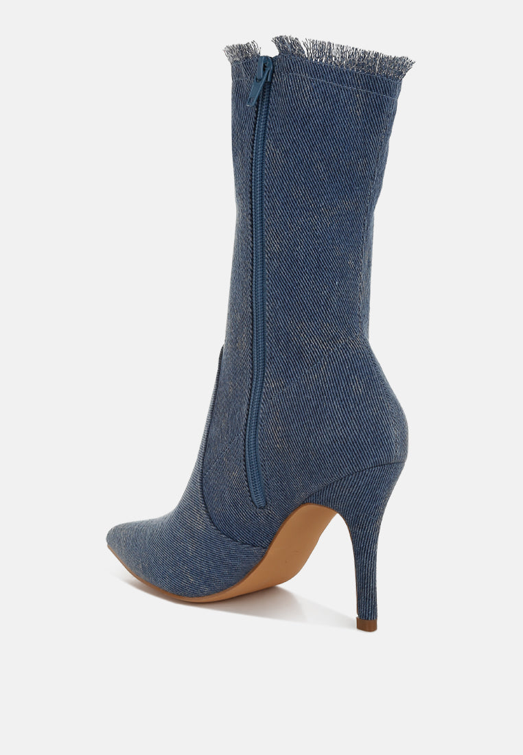 Himkok Distressed Denim Mid-Calf Boots by London Rag