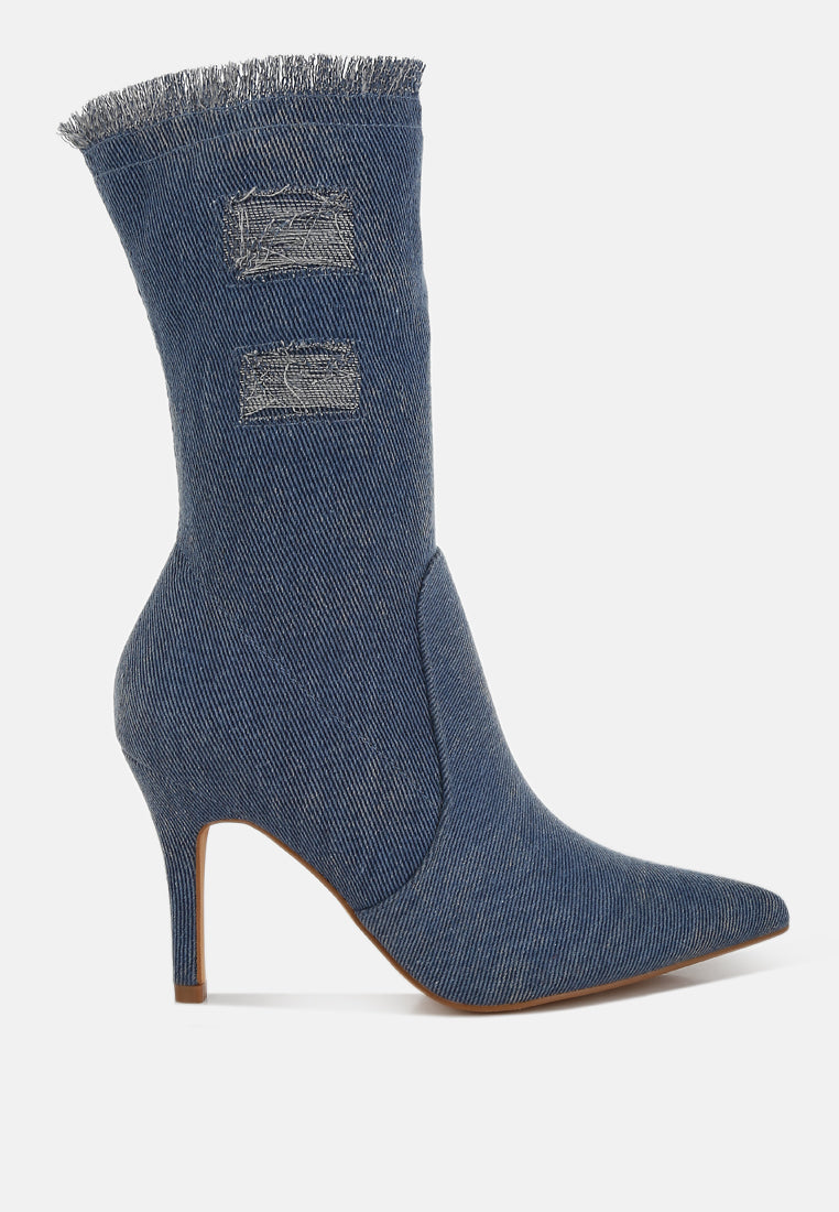 Himkok Distressed Denim Mid-Calf Boots by London Rag