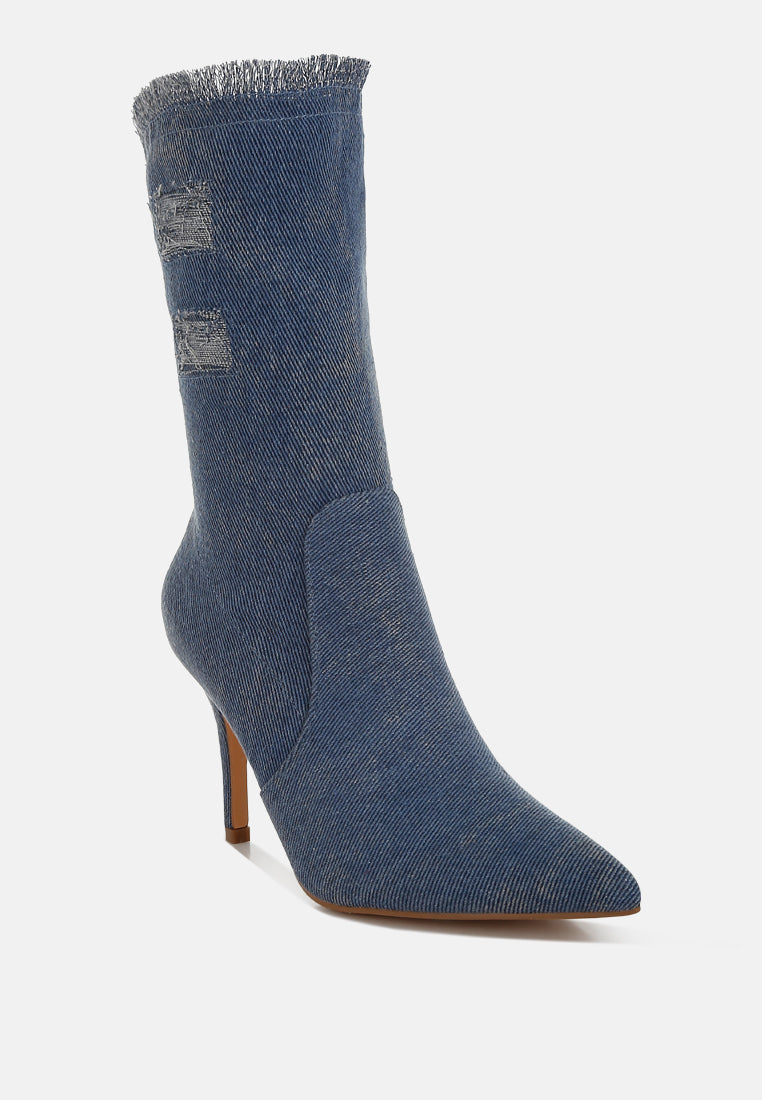 Himkok Distressed Denim Mid-Calf Boots by London Rag