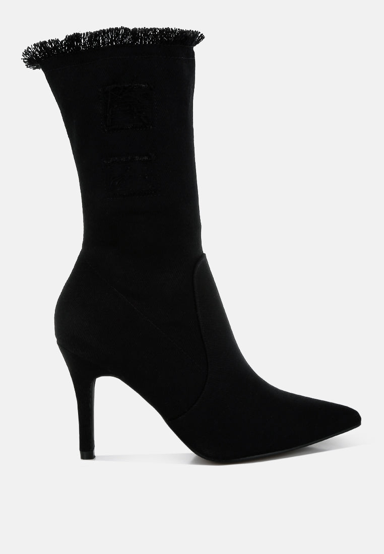 Himkok Distressed Denim Mid-Calf Boots by London Rag