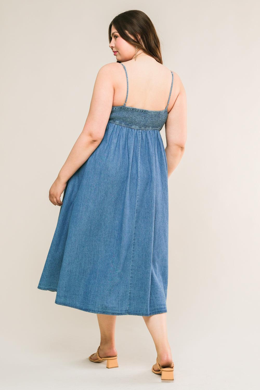 CAPTIVATING HEART DENIM MIDI DRESS by Flying Tomato