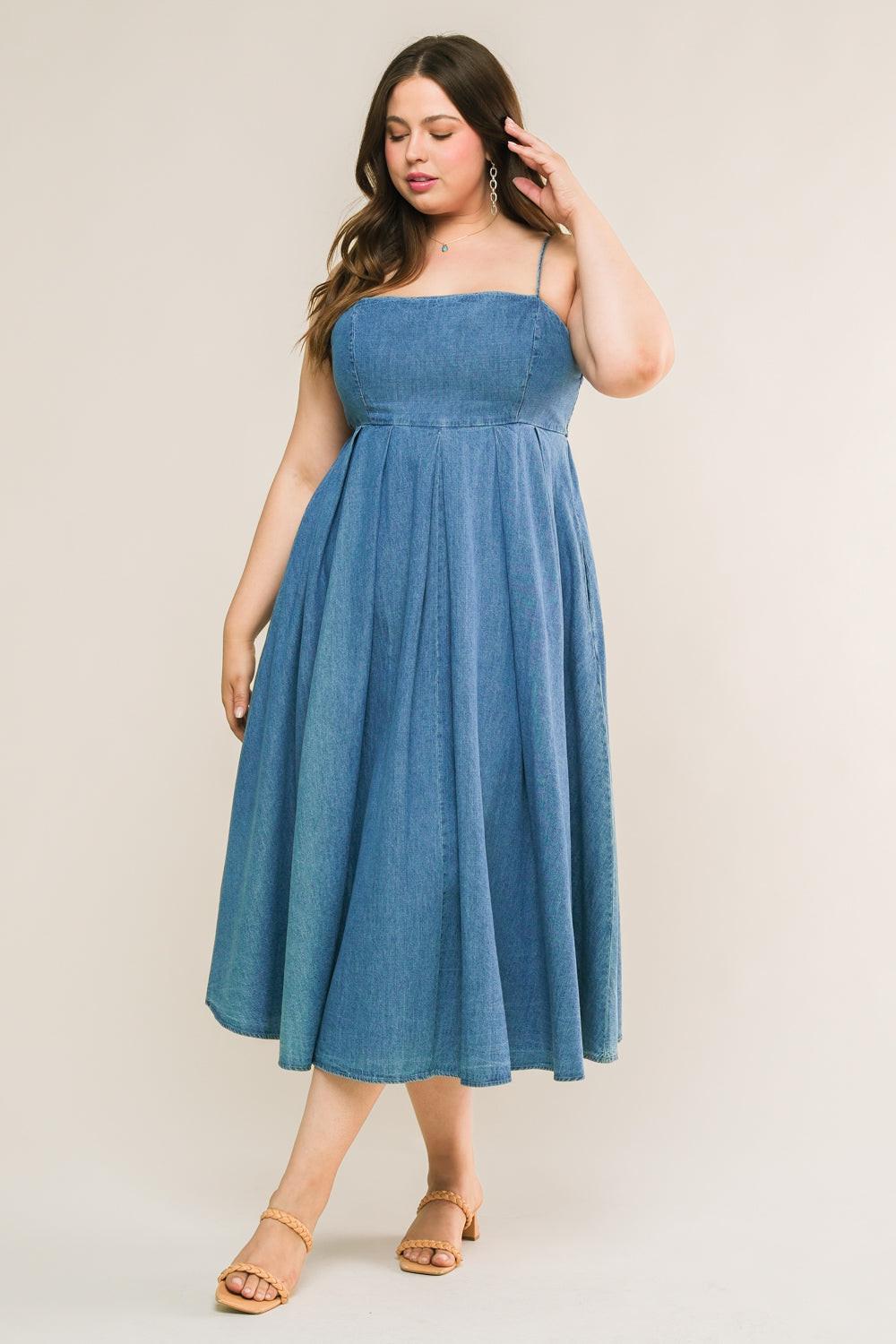 CAPTIVATING HEART DENIM MIDI DRESS by Flying Tomato
