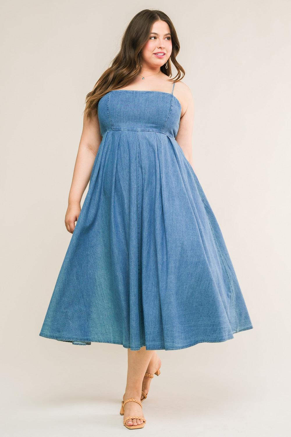 CAPTIVATING HEART DENIM MIDI DRESS by Flying Tomato