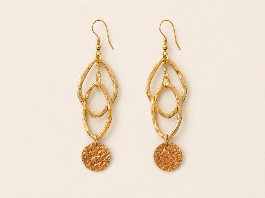 Golden Horizon Hammered Dangle Earrings by Macee Rose Trading Company