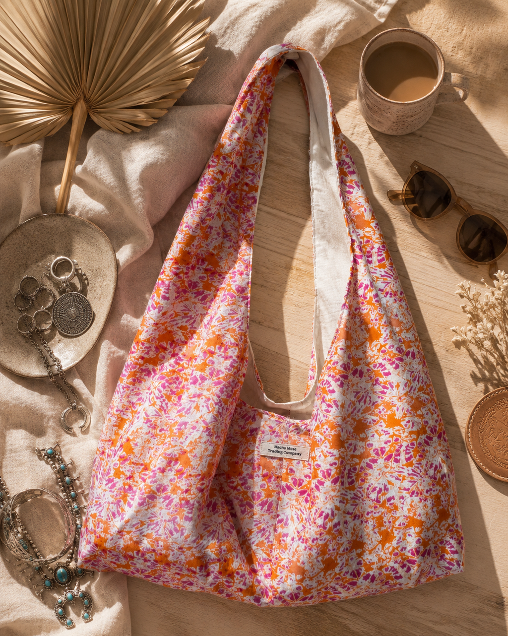 Sunset Bloom Handmade Slouchy Hobo Bag – Boho Floral Tote by Macee Rose Trading Company