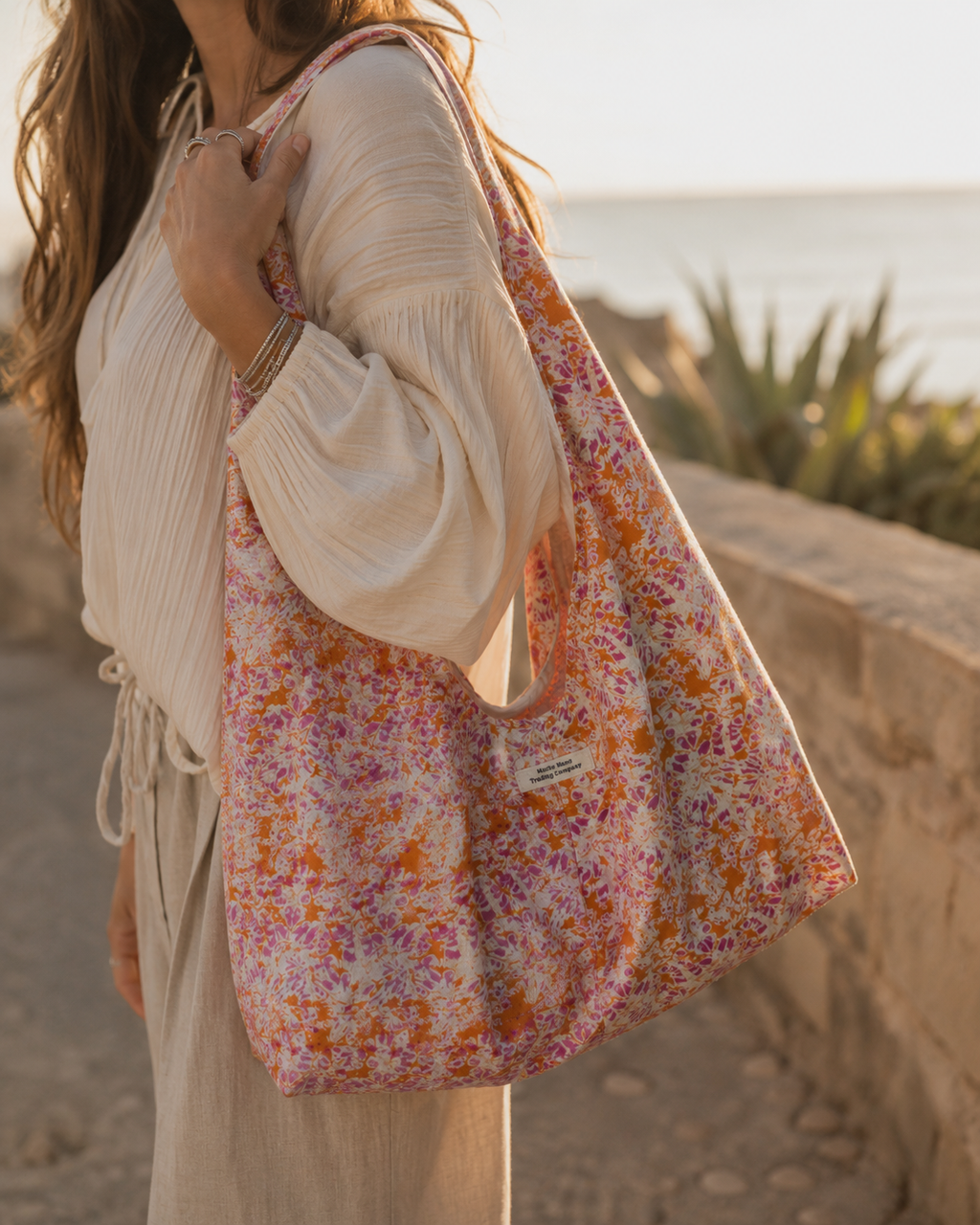Sunset Bloom Handmade Slouchy Hobo Bag – Boho Floral Tote by Macee Rose Trading Company