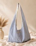 Blue & White Stripe Twist Handle Hobo Bag | Coastal Boho Shoulder Purse by Macee Rose Trading Company