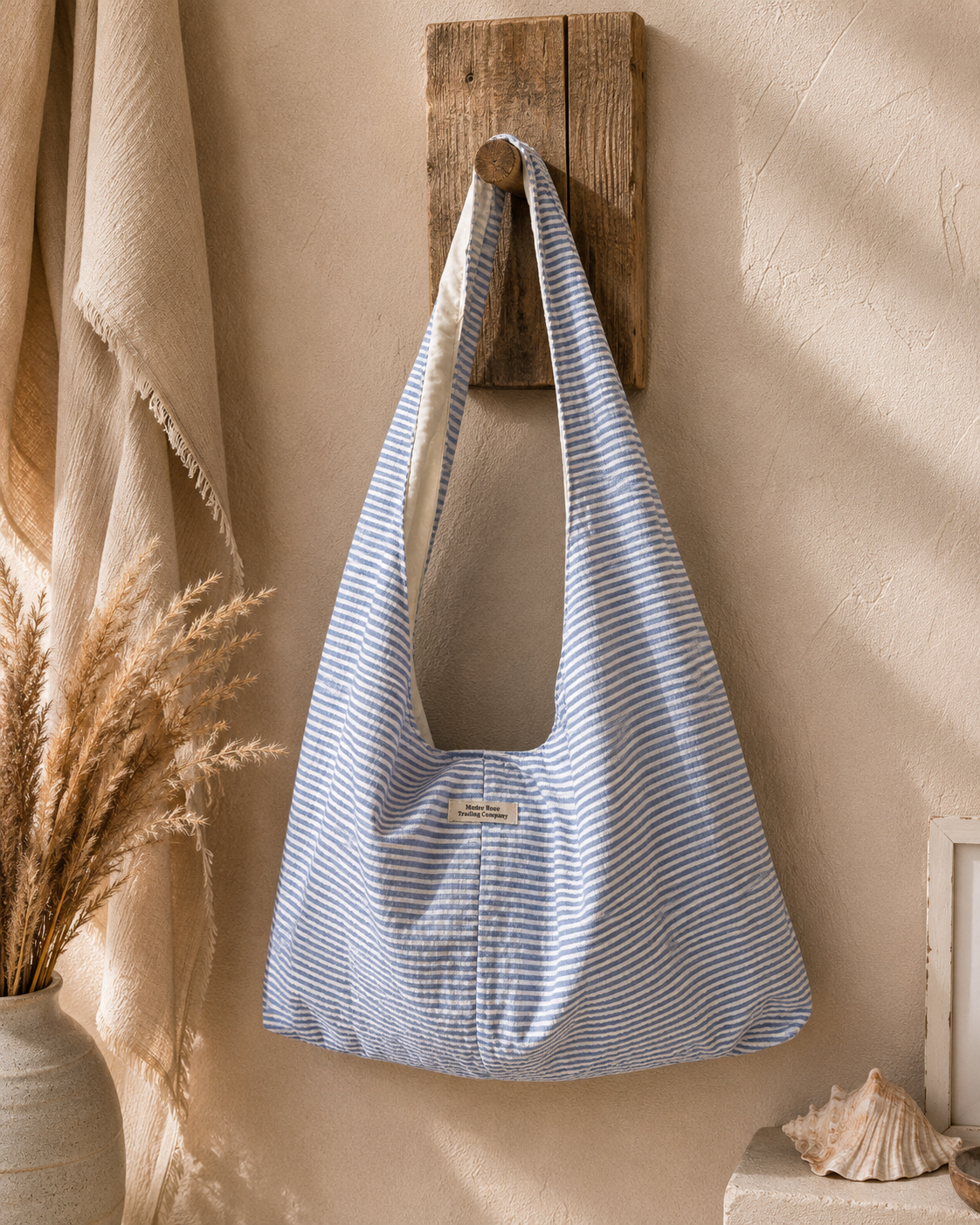 Blue & White Stripe Twist Handle Hobo Bag | Coastal Boho Shoulder Purse by Macee Rose Trading Company