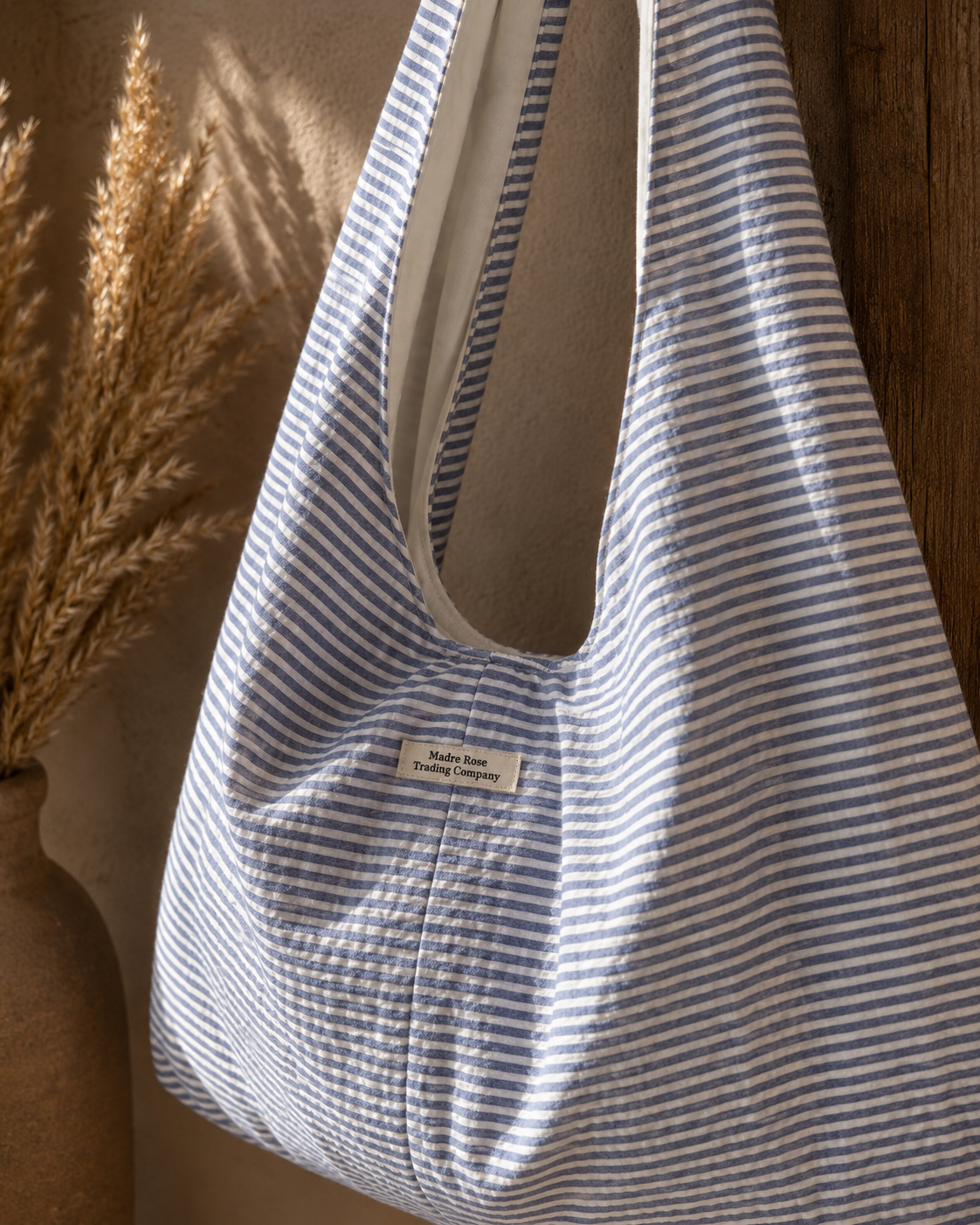 Blue & White Stripe Twist Handle Hobo Bag | Coastal Boho Shoulder Purse by Macee Rose Trading Company