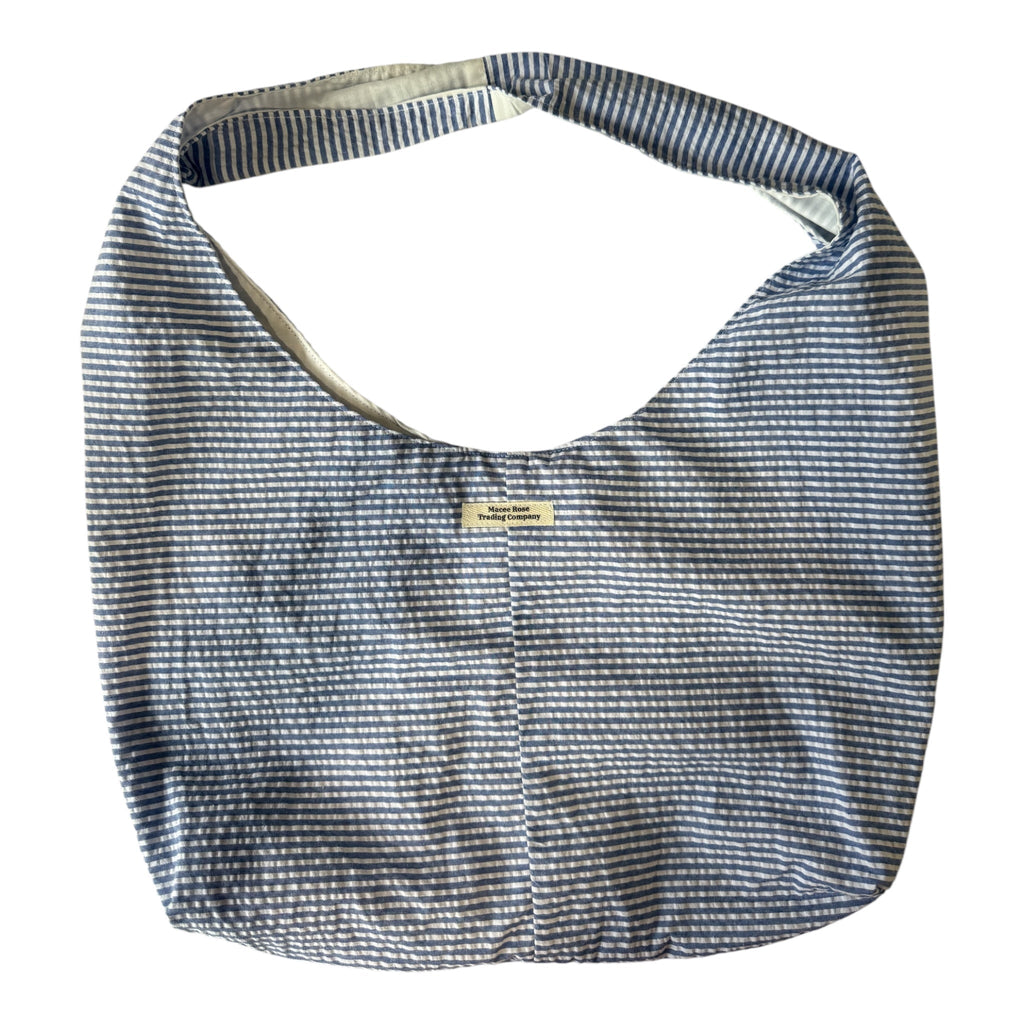 Blue & White Stripe Twist Handle Hobo Bag | Coastal Boho Shoulder Purse by Macee Rose Trading Company
