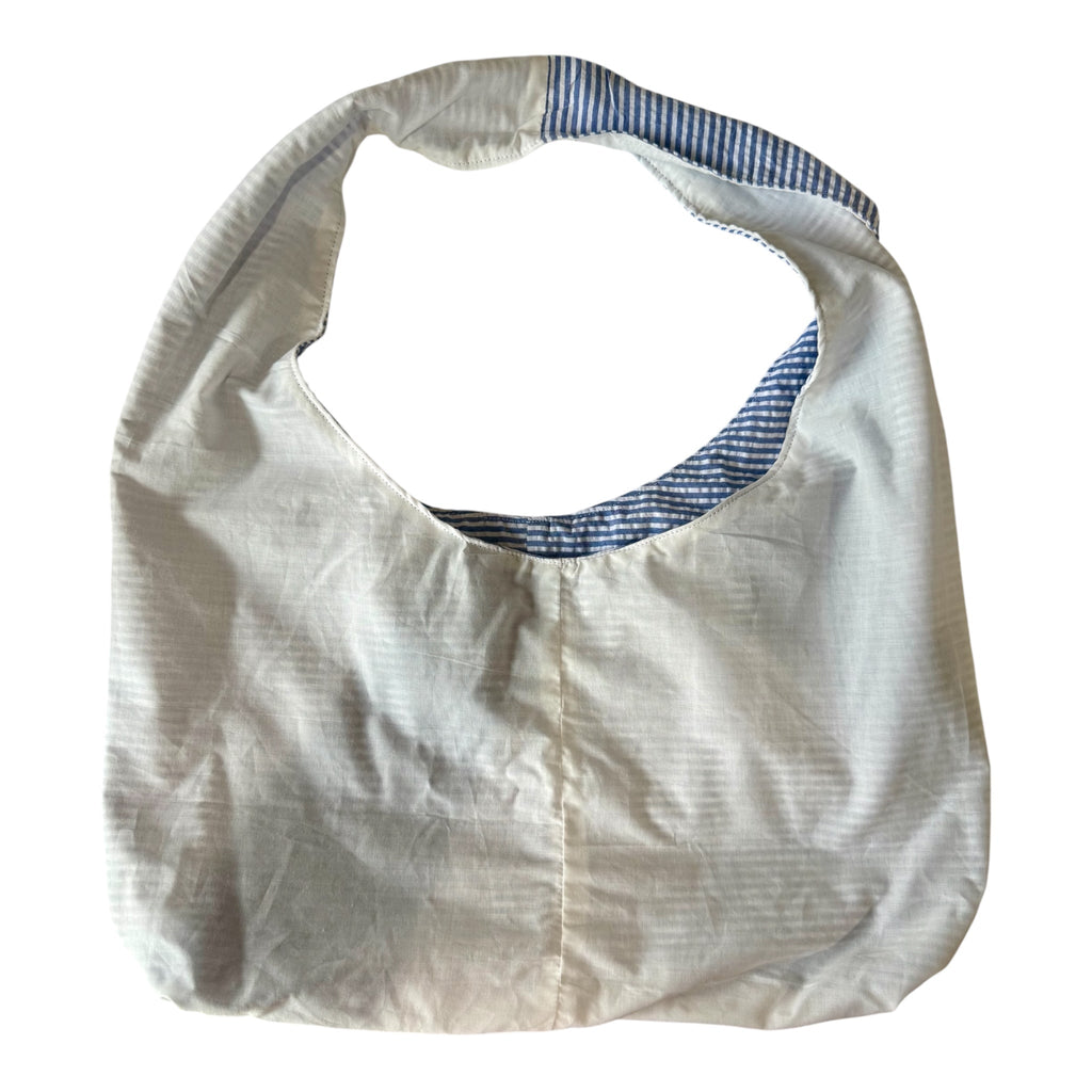 Blue & White Stripe Twist Handle Hobo Bag | Coastal Boho Shoulder Purse by Macee Rose Trading Company
