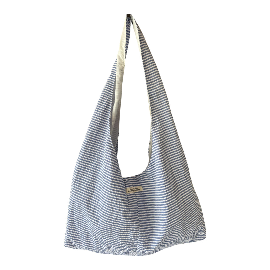 Blue & White Stripe Twist Handle Hobo Bag | Coastal Boho Shoulder Purse by Macee Rose Trading Company