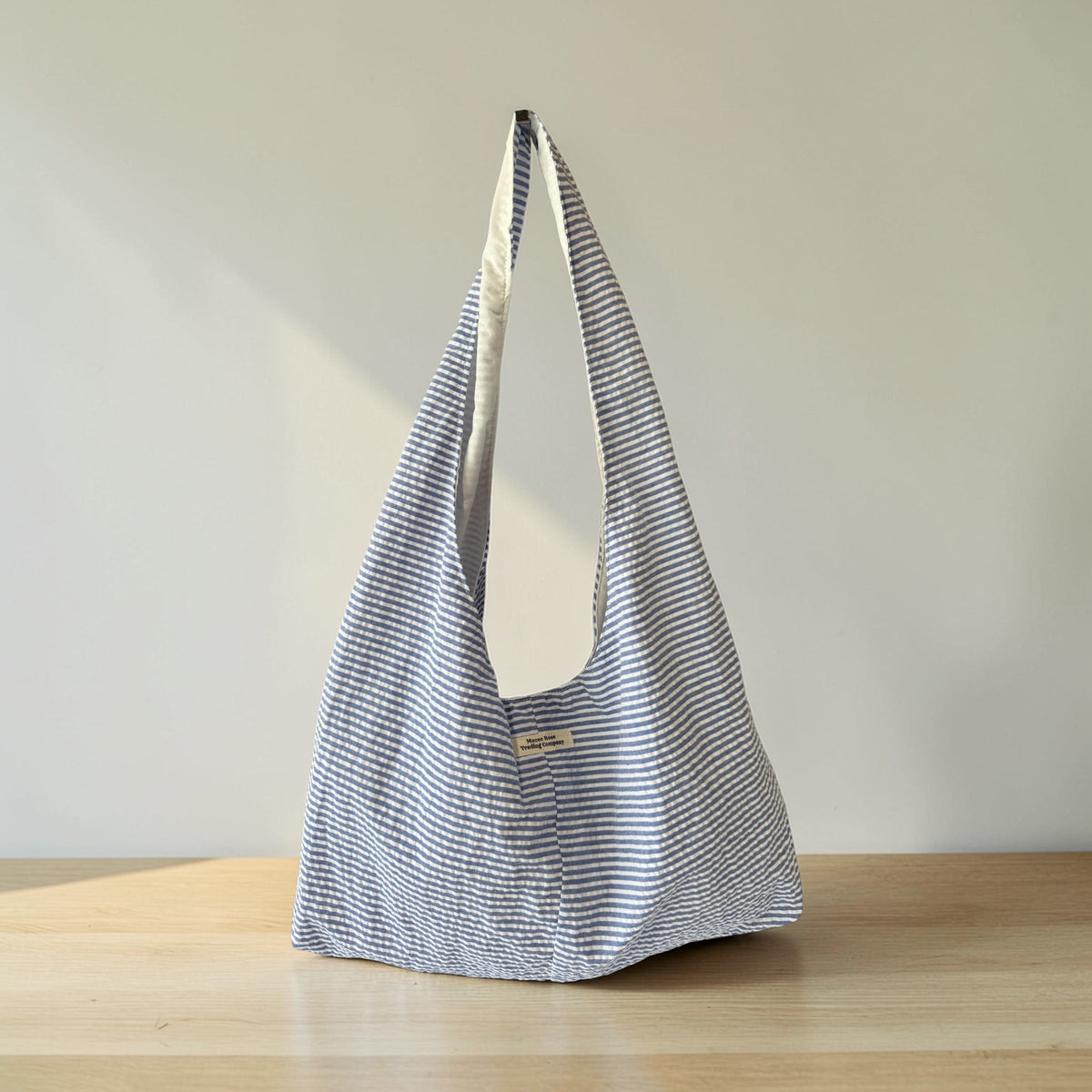 Blue & White Stripe Twist Handle Hobo Bag | Coastal Boho Shoulder Purse by Macee Rose Trading Company