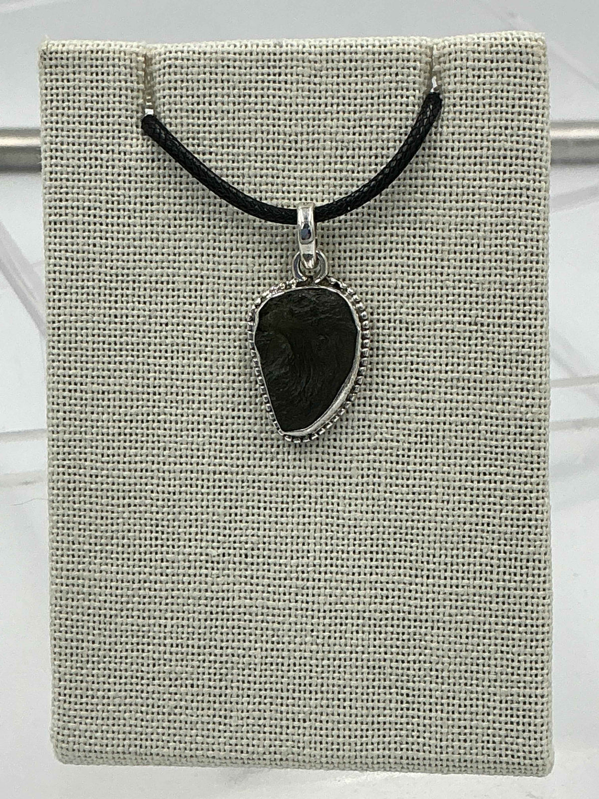 Sterling Silver Studded Bezel Moldavite Pendant by Sacred Crystals