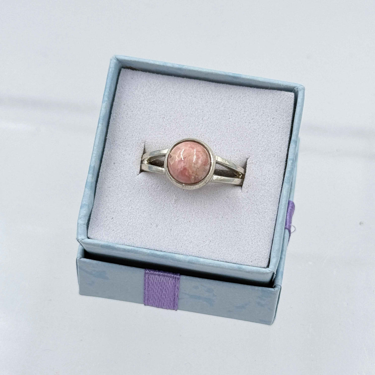 Sterling Silver Split Banded Round Rhodochrosite Ring - Size 9 - Loving, Compassionate & Healing by Sacred Crystals