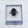 Sterling Silver Cross Banded Oval Moss Agate Ring - Size 10 - Grounding, Nurturing & Growth by Sacred Crystals