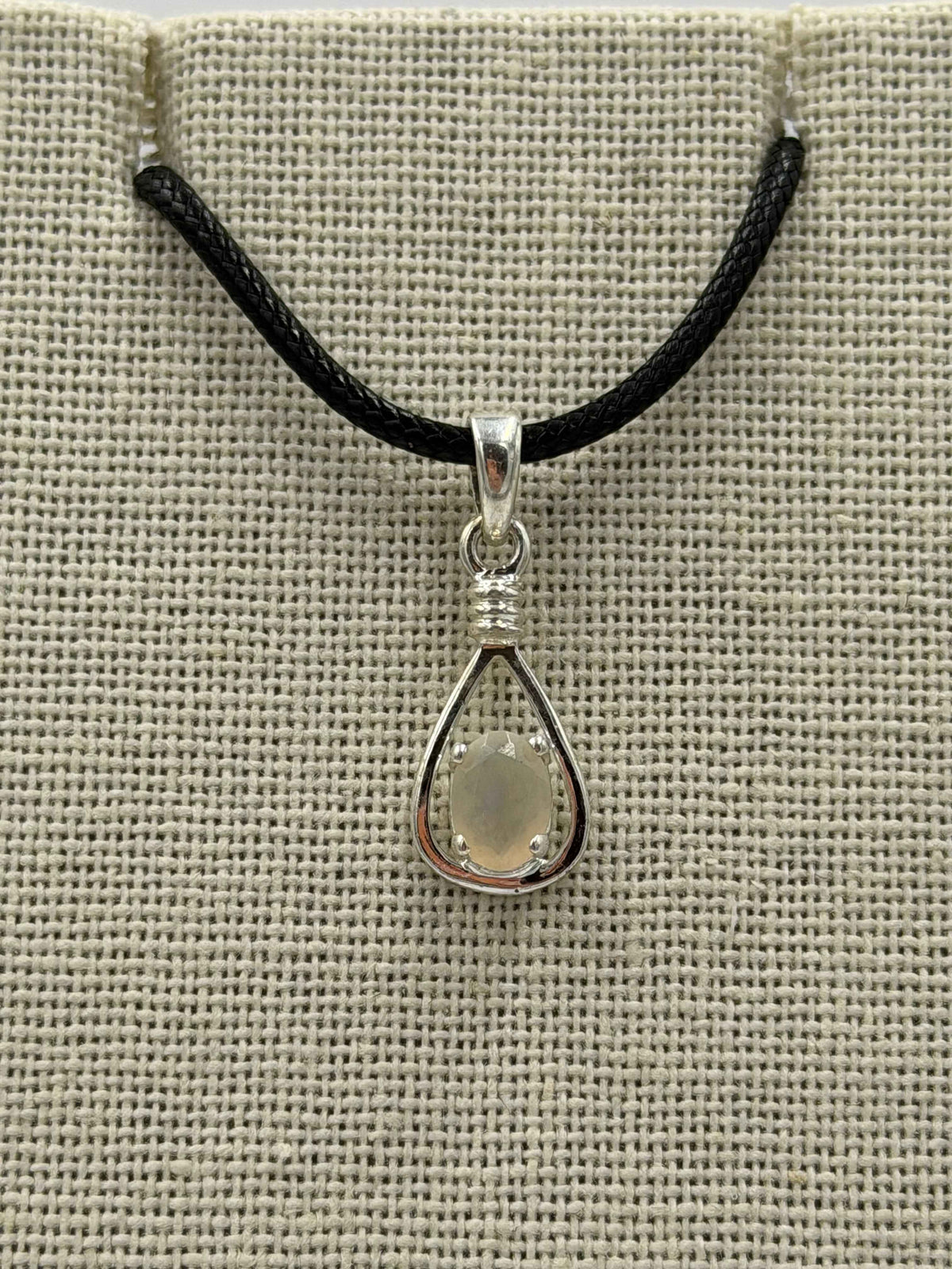 Sterling Silver Open Teardrop Ethiopian Opal Pendant by Sacred Crystals