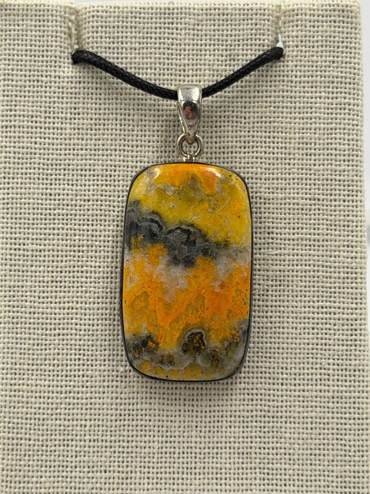 Sterling Silver Rectangle Bumblebee Jasper Pendant by Sacred Crystals