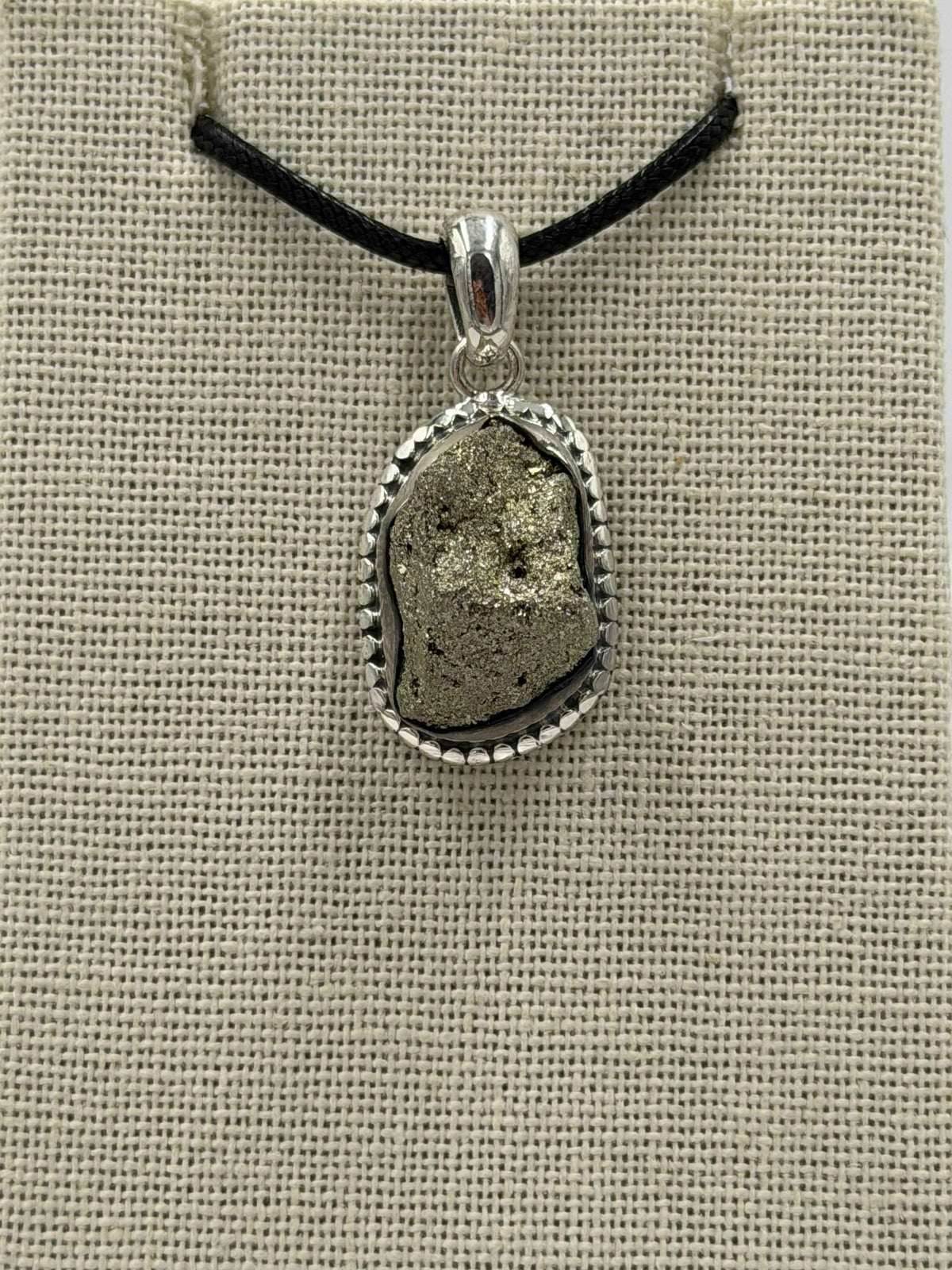 Sterling Silver Bezeled Raw Pyrite Pendant by Sacred Crystals