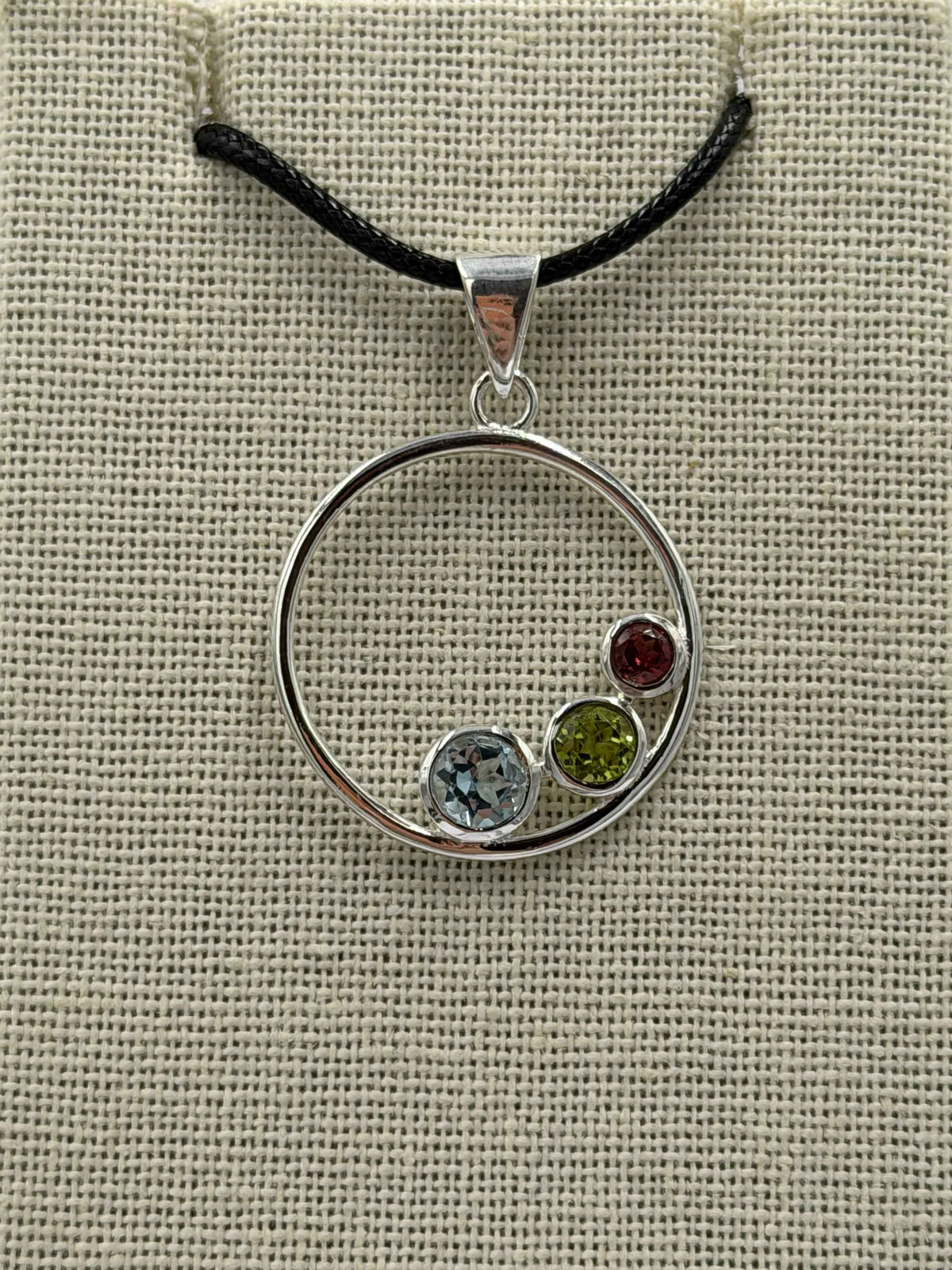 Sterling Silver Open Bubble Aquamarine, Peridot & Garnet Pendant by Sacred Crystals