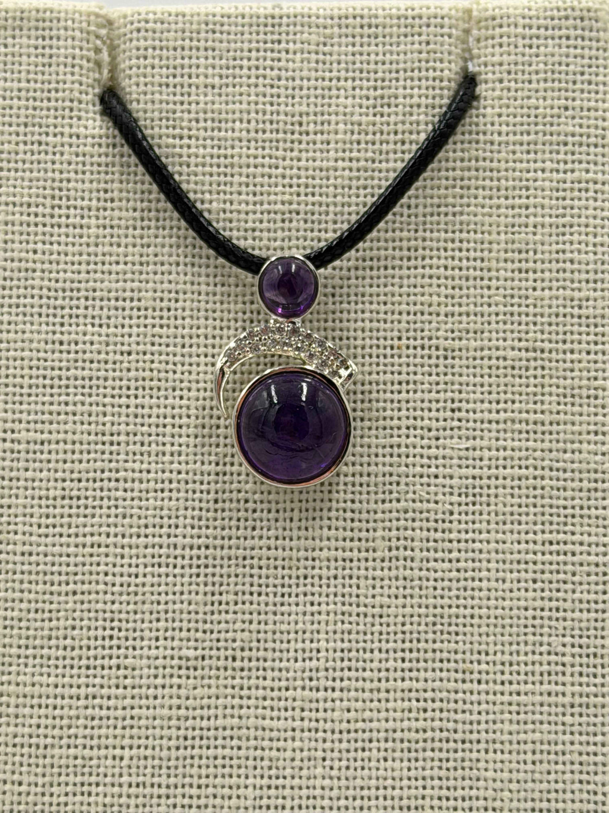 Sterling Silver Blinged Round Amethyst Pendant by Sacred Crystals