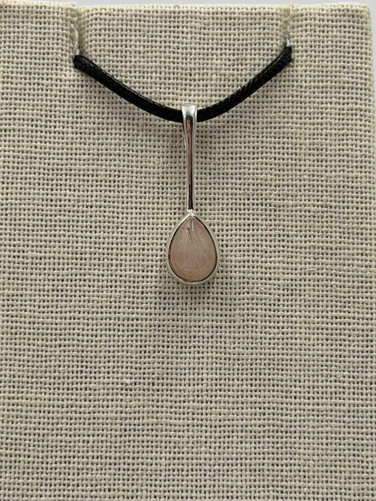 Sterling Silver Dropped Teardrop Rose Quartz Pendant by Sacred Crystals