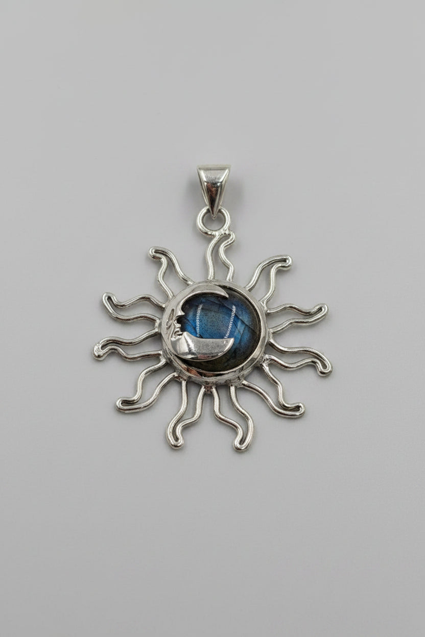 Sterling Silver Sun & Moon Labradorite Pendant by Sacred Crystals