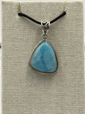 Sterling Silver Stud Bezeled Larimar Pendant by Sacred Crystals