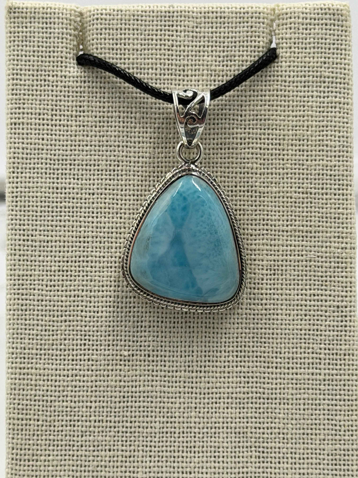 Sterling Silver Stud Bezeled Larimar Pendant by Sacred Crystals