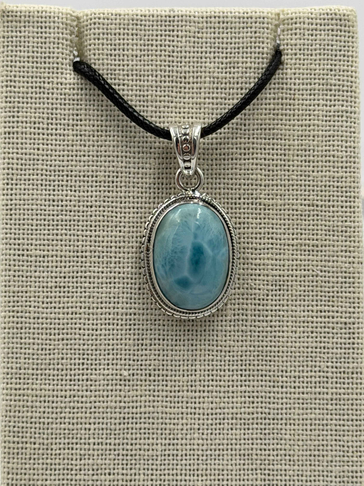 Sterling Silver Bezeled Oval Larimar Pendant by Sacred Crystals