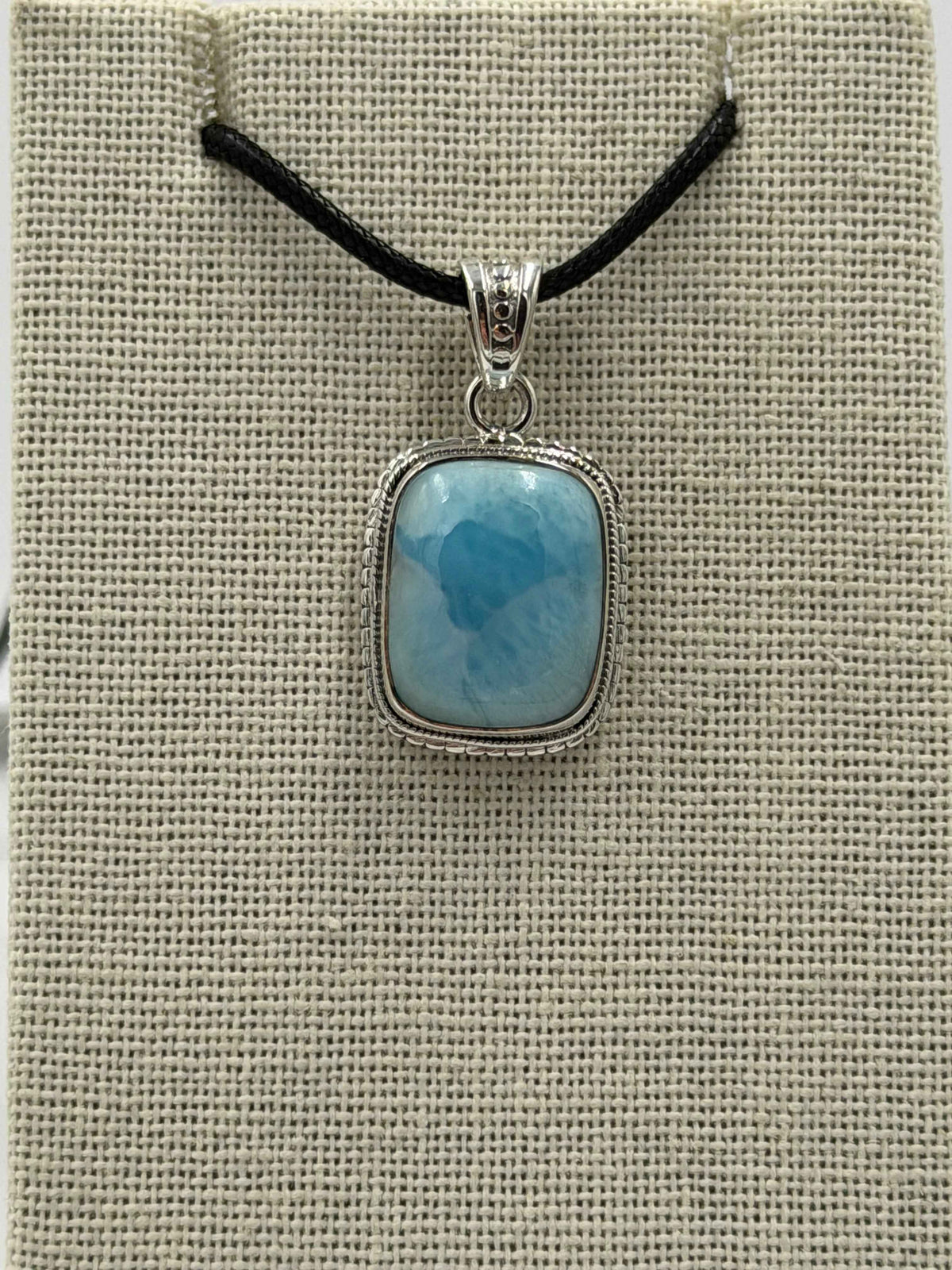Sterling Silver Bezeled Square Larimar Pendant by Sacred Crystals