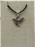 Sterling Silver Bat on Crescent Moon Aquamarine Pendant by Sacred Crystals