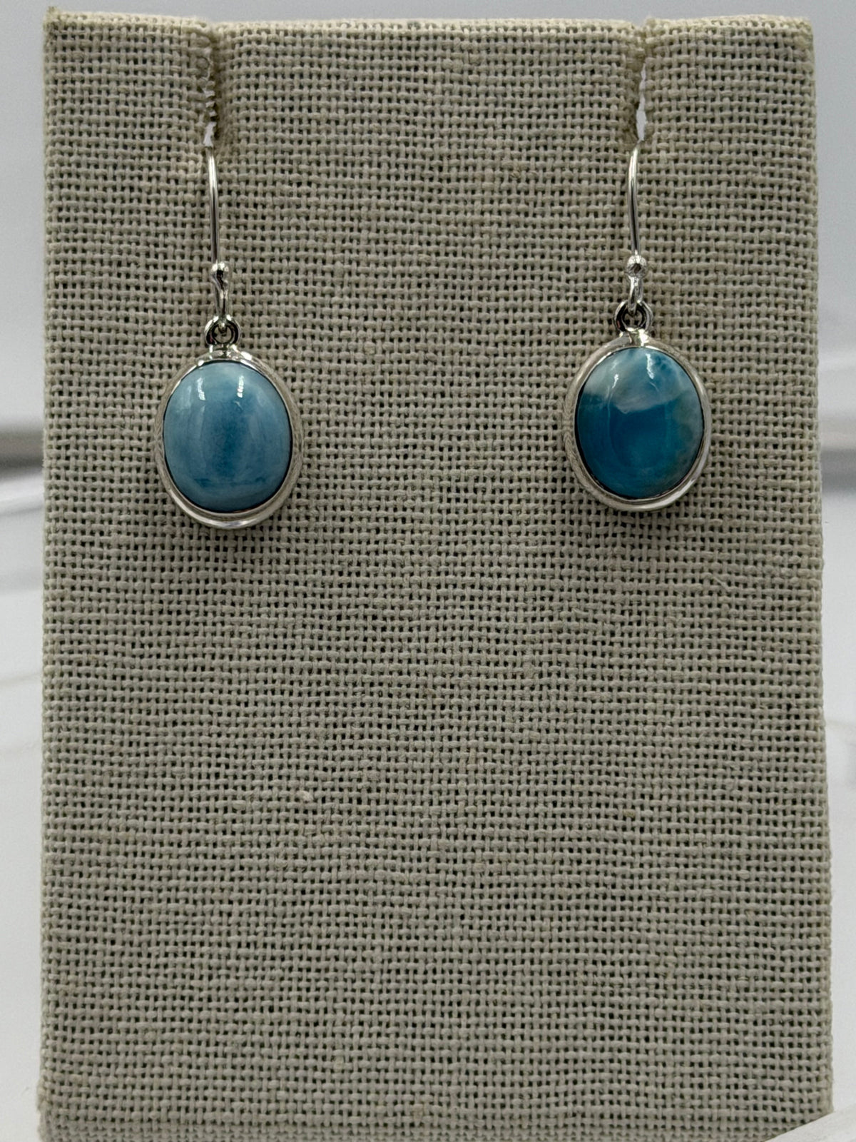 Sterling Silver Round Larimar Dangle Earrings by Sacred Crystals