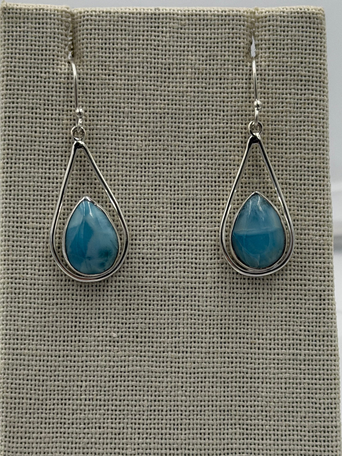 Sterling Silver Open Teardrop Larimar Dangle Earrings by Sacred Crystals