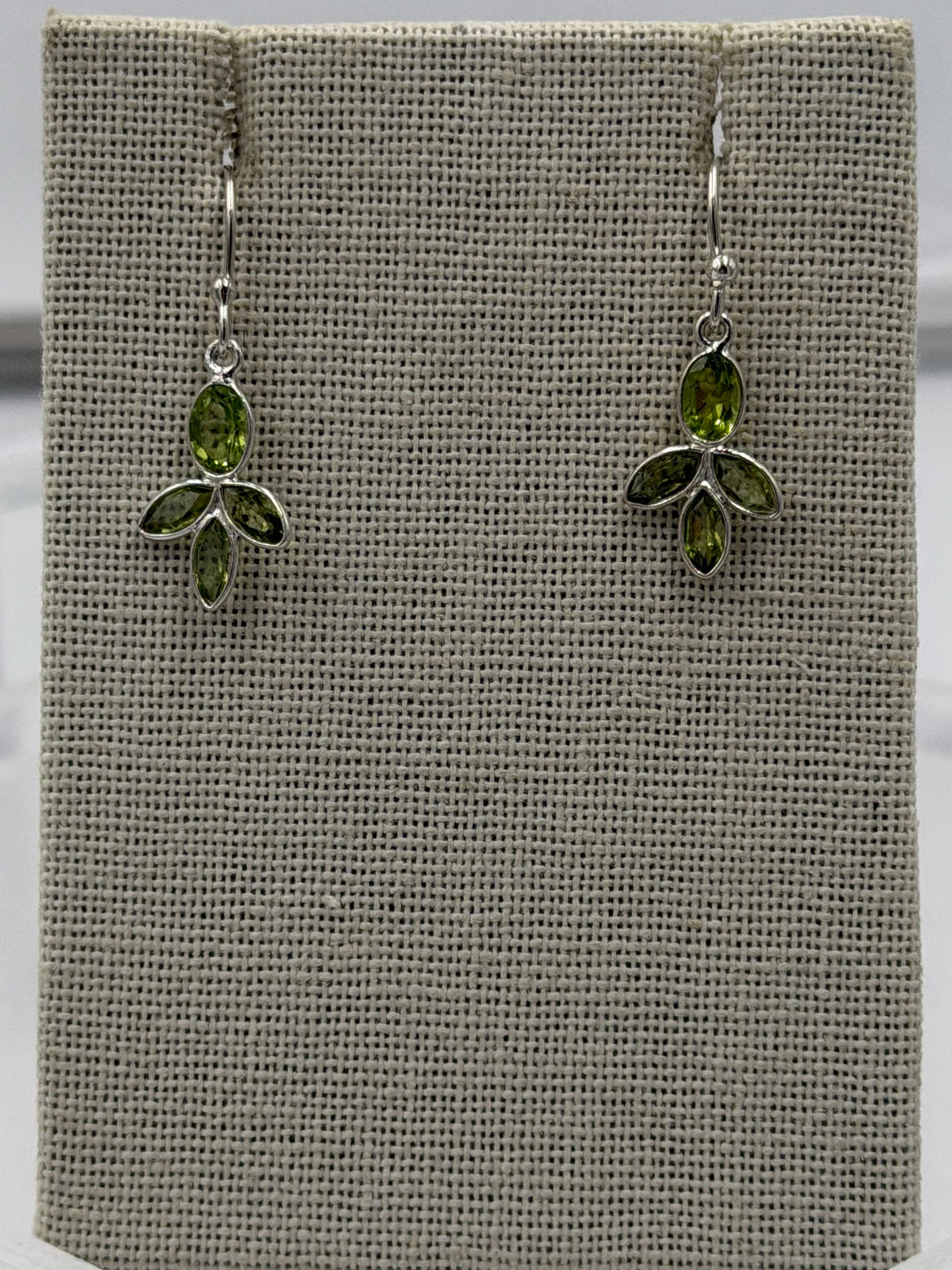 Sterling Silver Leaf Cluster Peridot Dangle Earrings by Sacred Crystals