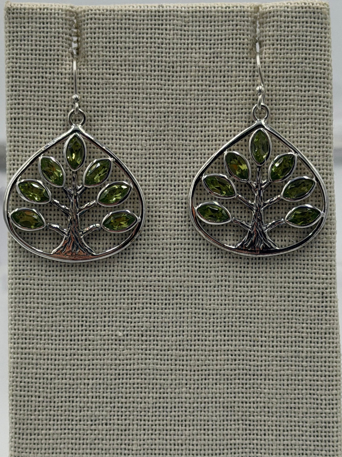 Sterling Silver Tree of Life Peridot Dangle Earrings by Sacred Crystals