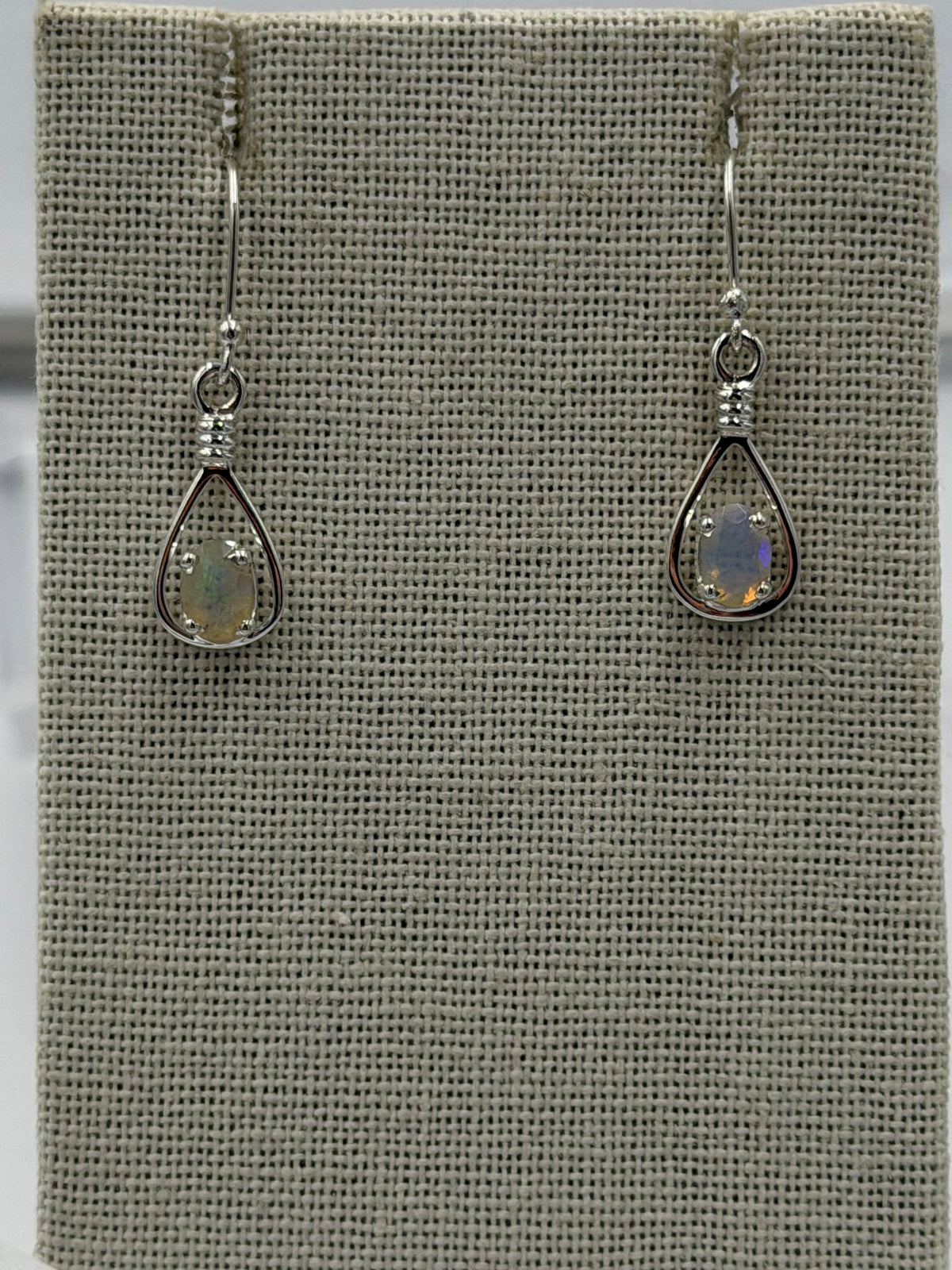 Sterling Silver Open Teardrop Ethiopian Opal Dangle Earrings by Sacred Crystals