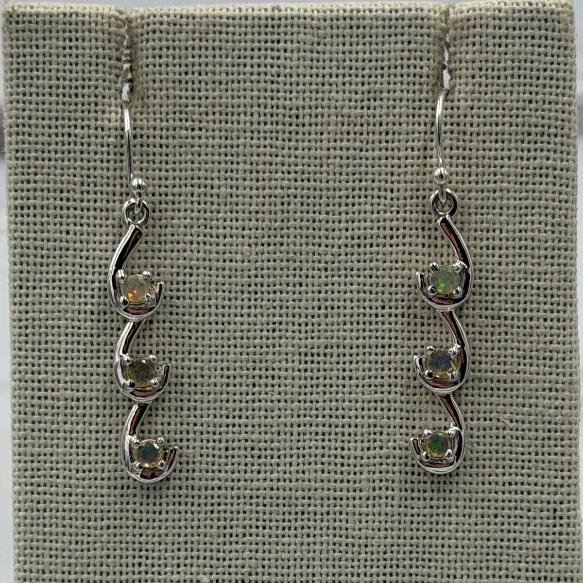Sterling Silver Triple Cascade Ethiopian Opal Dangle Earrings by Sacred Crystals